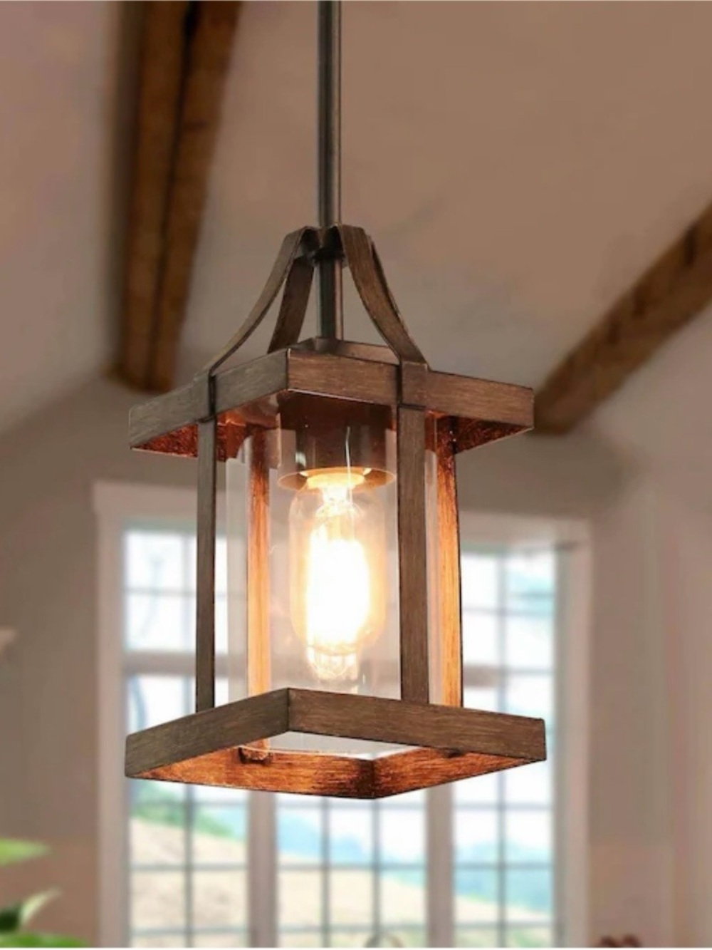 New LNC Lapps Rustic Brown Farmhouse Cage Lantern Hanging Pendant Light